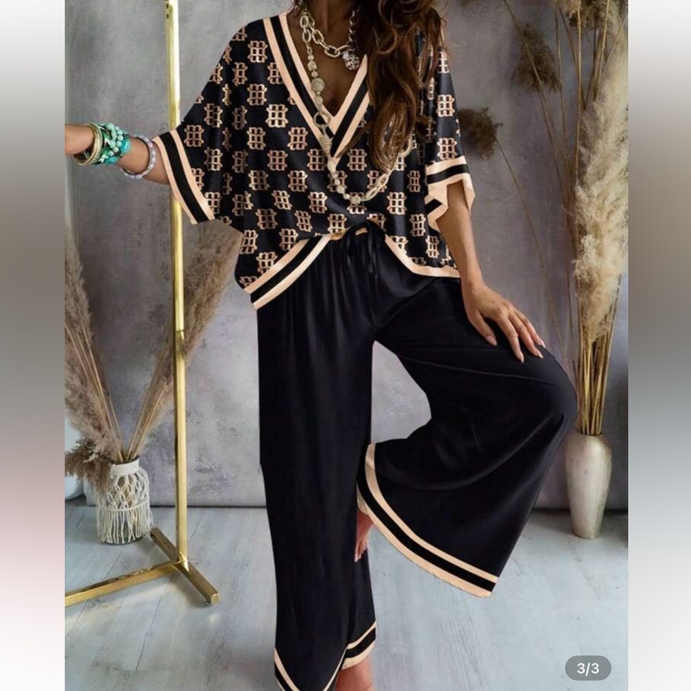 Chic Black and Cream Wide Leg two piece set